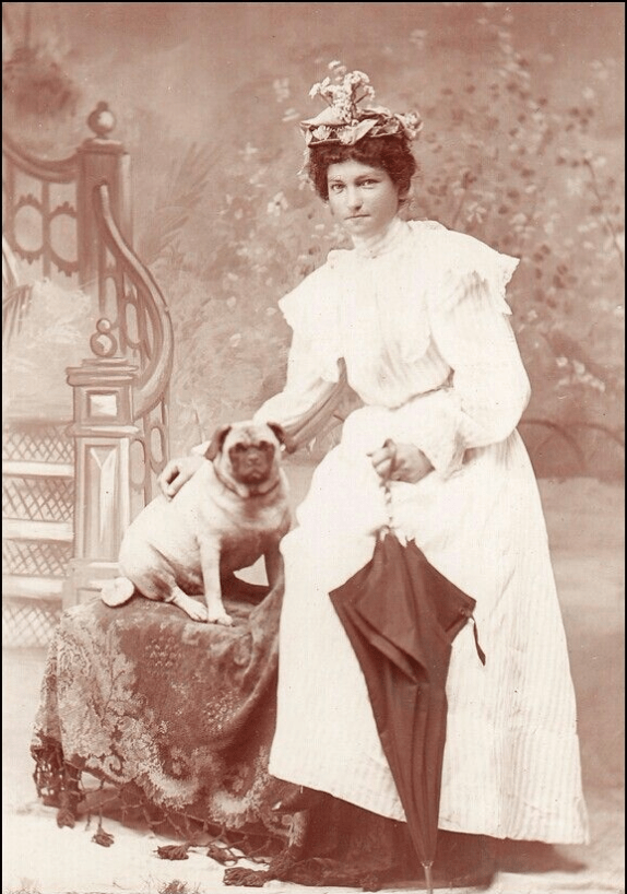 victorian woman with pug