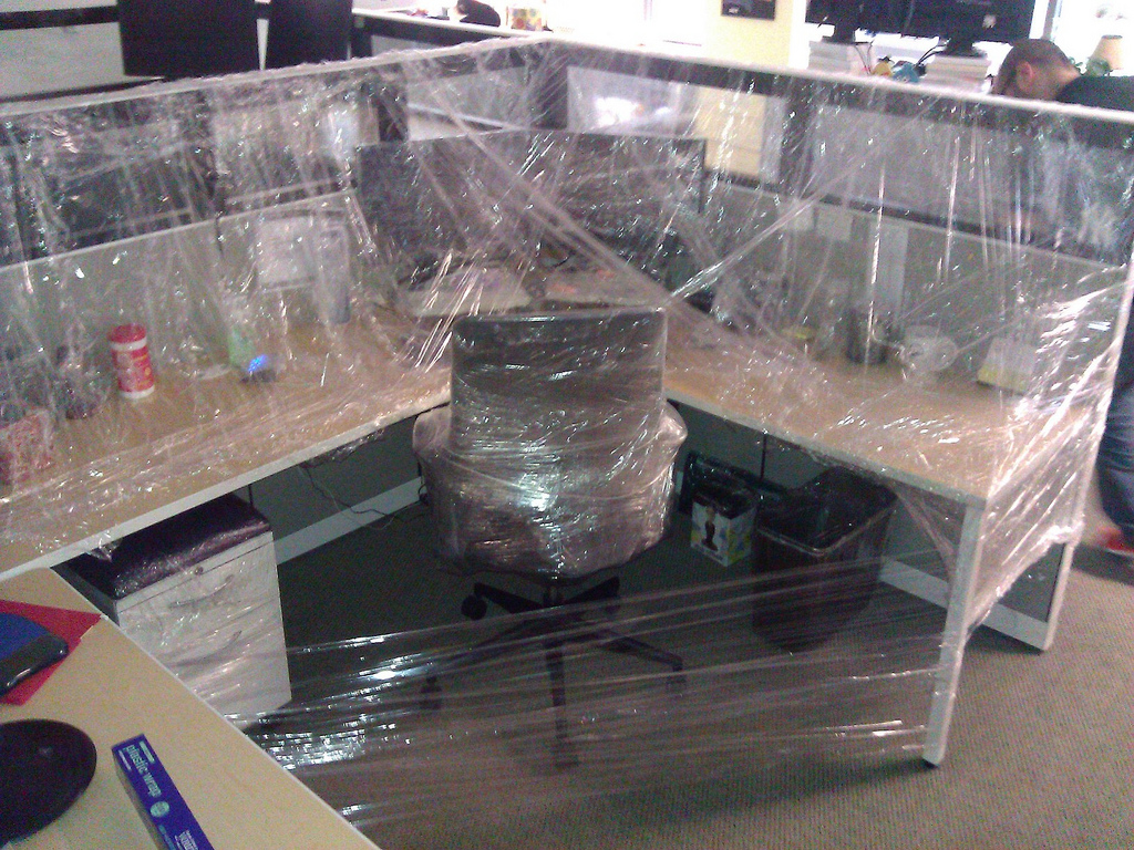 desk-saran-wrap