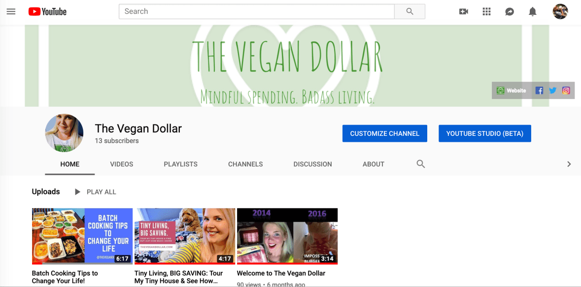 The Vegan Dollar YouTube Channel screenshot
