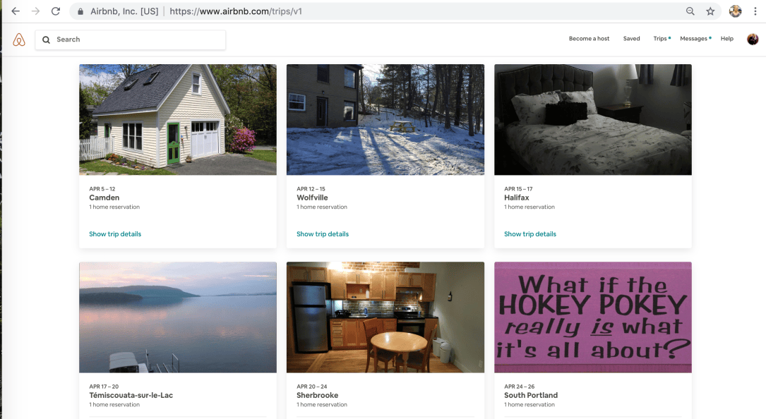 AirBnBs for April screenshot