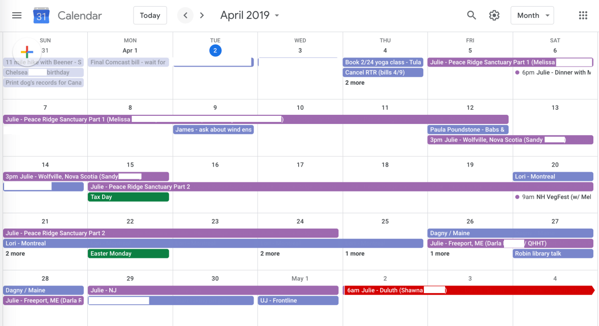 Go Jules Go April 2019 calendar