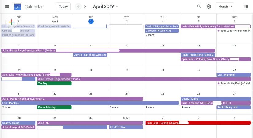 Go Jules Go April 2019 calendar